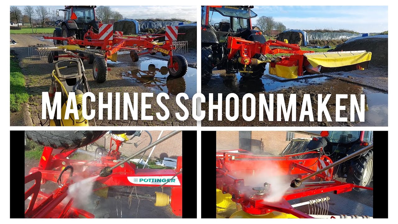 The lawn mower, tedder and rotary rake CLEANING | Farmer Gerrit vlogs