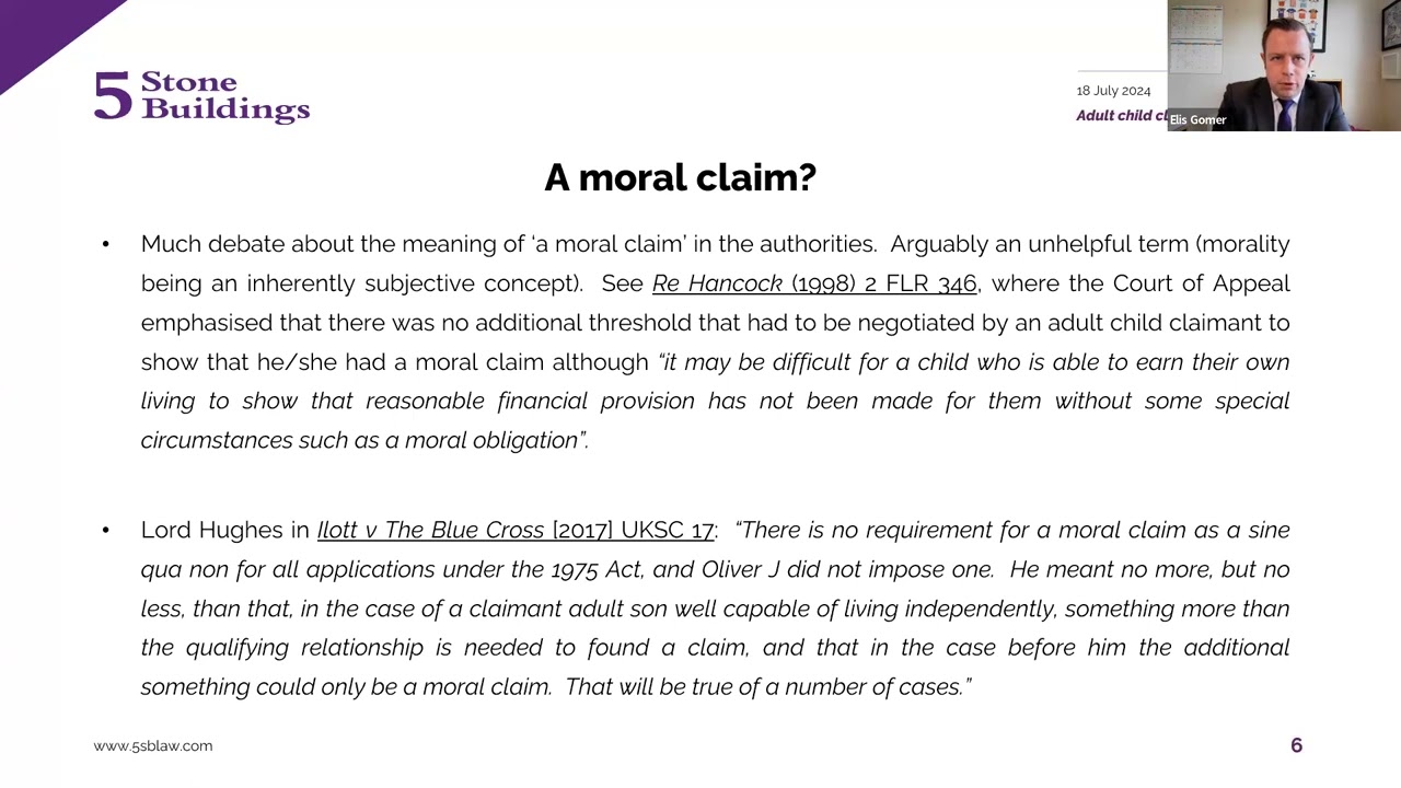 Adult Child Claims under the Inheritance Act 1975 - Webinar by Elis Gomer and Hugh Cumber