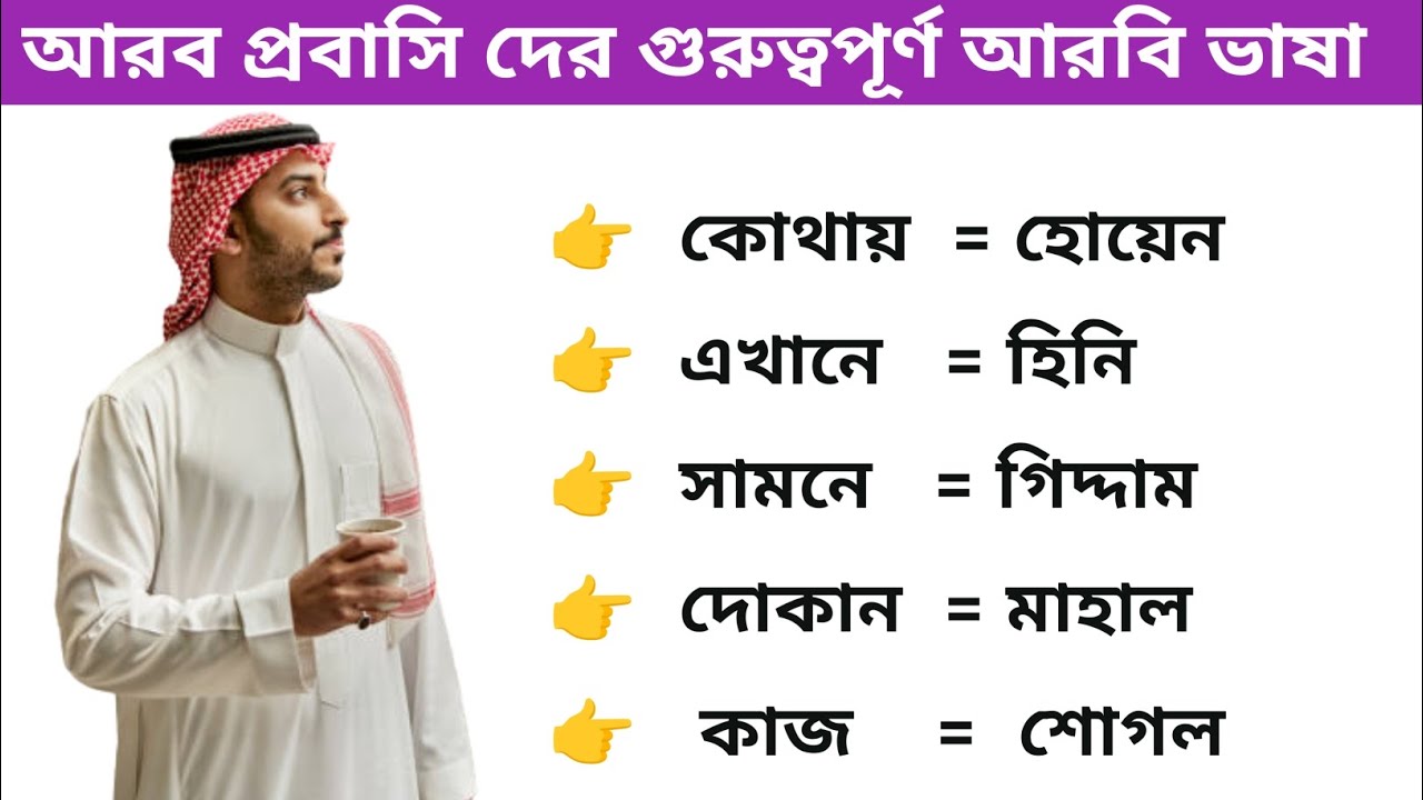 আরব প্রবাসি দের জন্য গুরুত্বপূর্ণ কিছু আরবি শব্দার্থ এবং বাক্য। আরবি ভাষা শিক্ষা। Arabi Vasa Shikkha