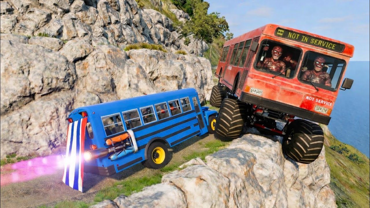 BeamNG.drive School Bus Crash Test 😱 | Zombie Monster Bus on Dangerous Cliff! 🔥 #120