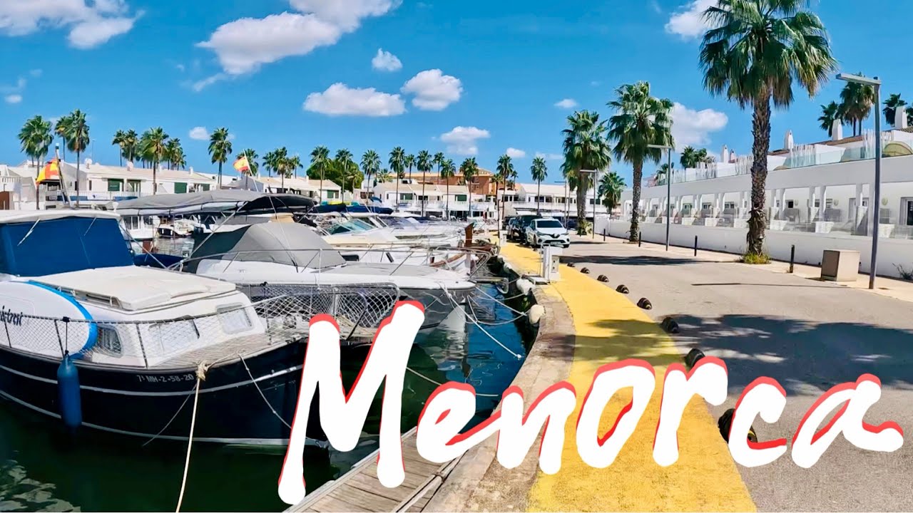 Cala’n Bosch marina, Menorca (Balearic islands Spain 🇪🇸🇪🇸) - walking tour (timewarp) and aerial view