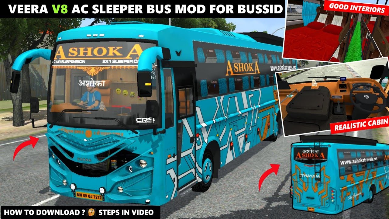 DOWNLOAD VEERA V8 BS6 SLEEPER BUS MOD FOR BUS SIMULATOR INDONESIA | SLEEPER BUS MOD | BUSSID