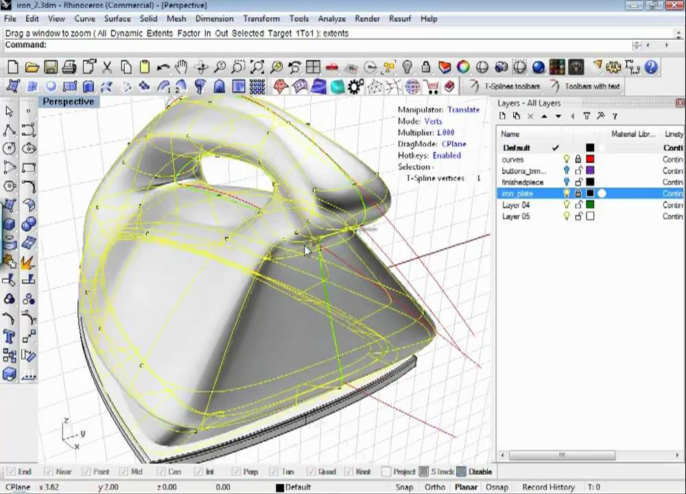 Model an iron using 5 simple T-Splines for Rhino commands