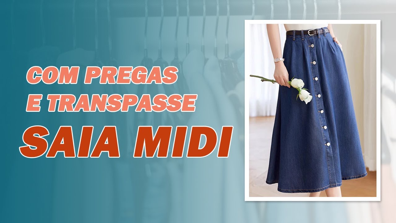 Modelagem de Saia Midi Elegante: Pregas + Transpasse com Botões