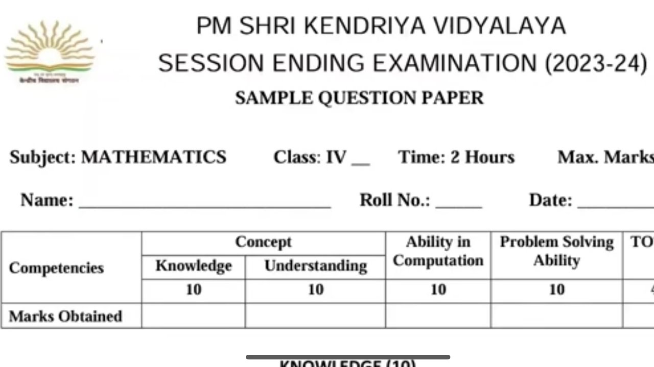 CLASS-4 MATHS / Annual Exam 2024 Sample Question Paper / KV CBSE / For Kendriya Vidyalaya students