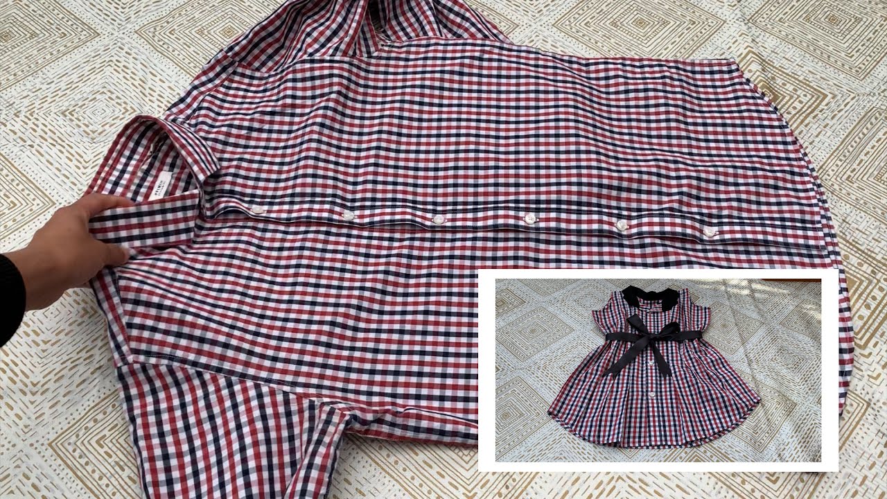 Baby girl frock cutting and stitching | reuse old clothes | reuse old shirt