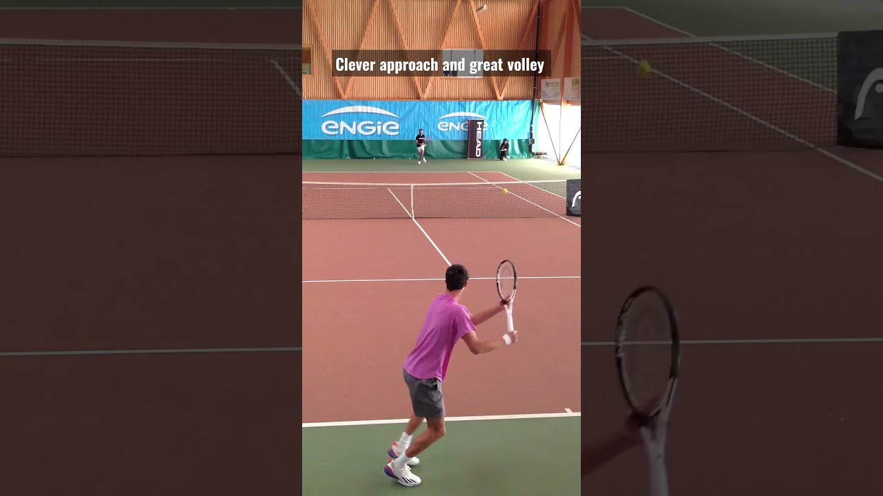 Clever approach and great volley from 17-year-old Gabriel Debru (with Head)