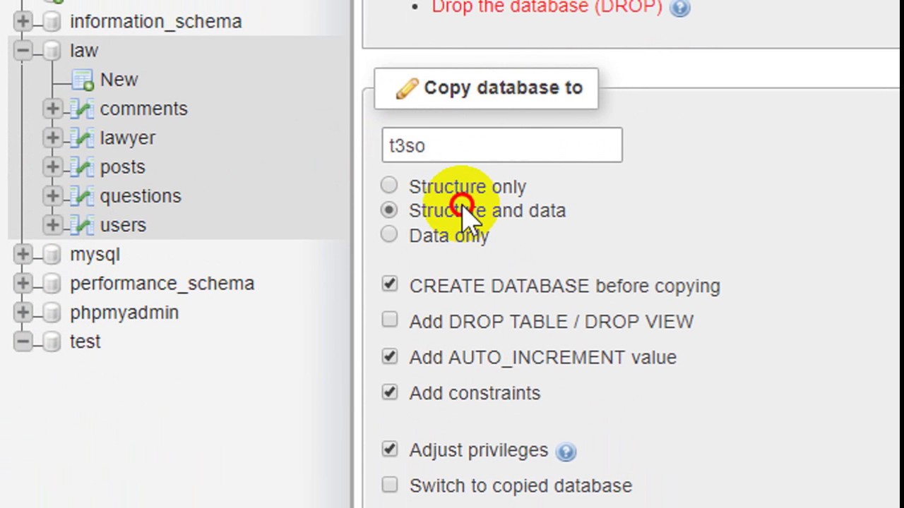 How to copy a database in phpMyAdmin