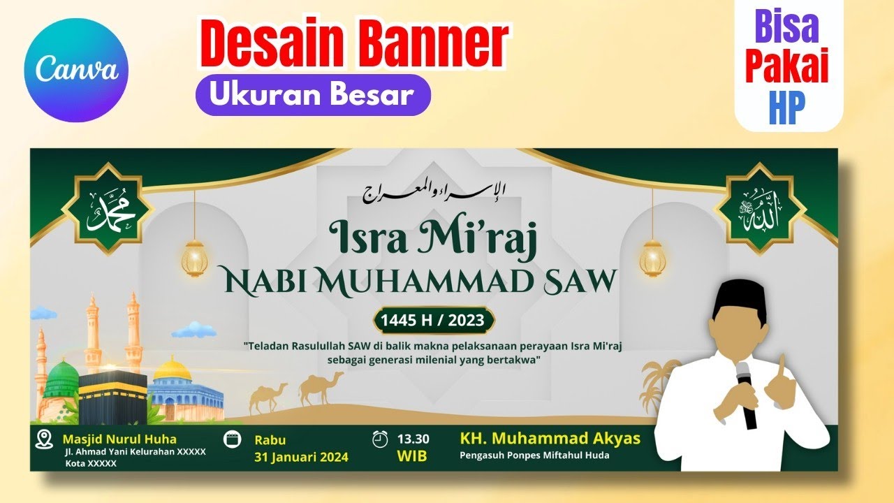 Cara desain banner / spanduk  isra mi'raj di canva