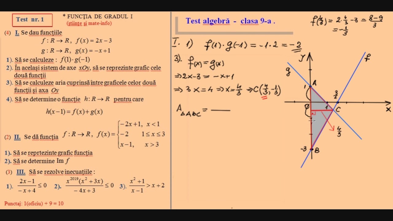 Test nr1 - Functia de gradul I (Clasa a IX-a, Stiinte si Mate-Info)