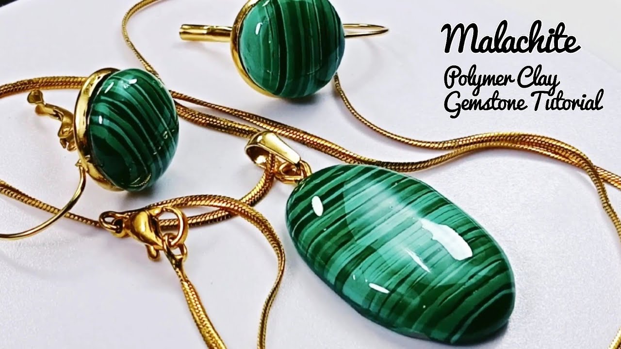 Easy MALACHITE GEMSTONE tutorial for Beginners | Polymer Clay | LoviCraft