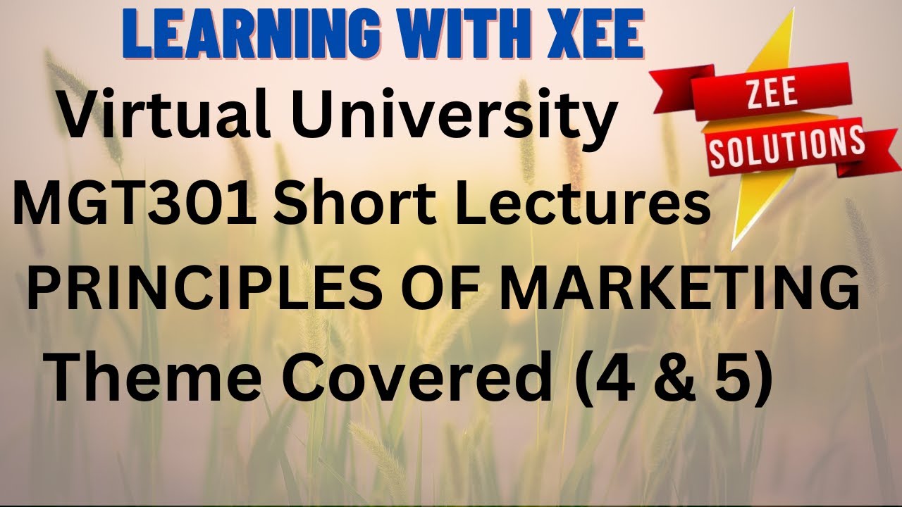 MGT301 Short Lectures PRINCIPLES OF MARKETING Themes Covered (4 & 5) Virtual University of Pakistan