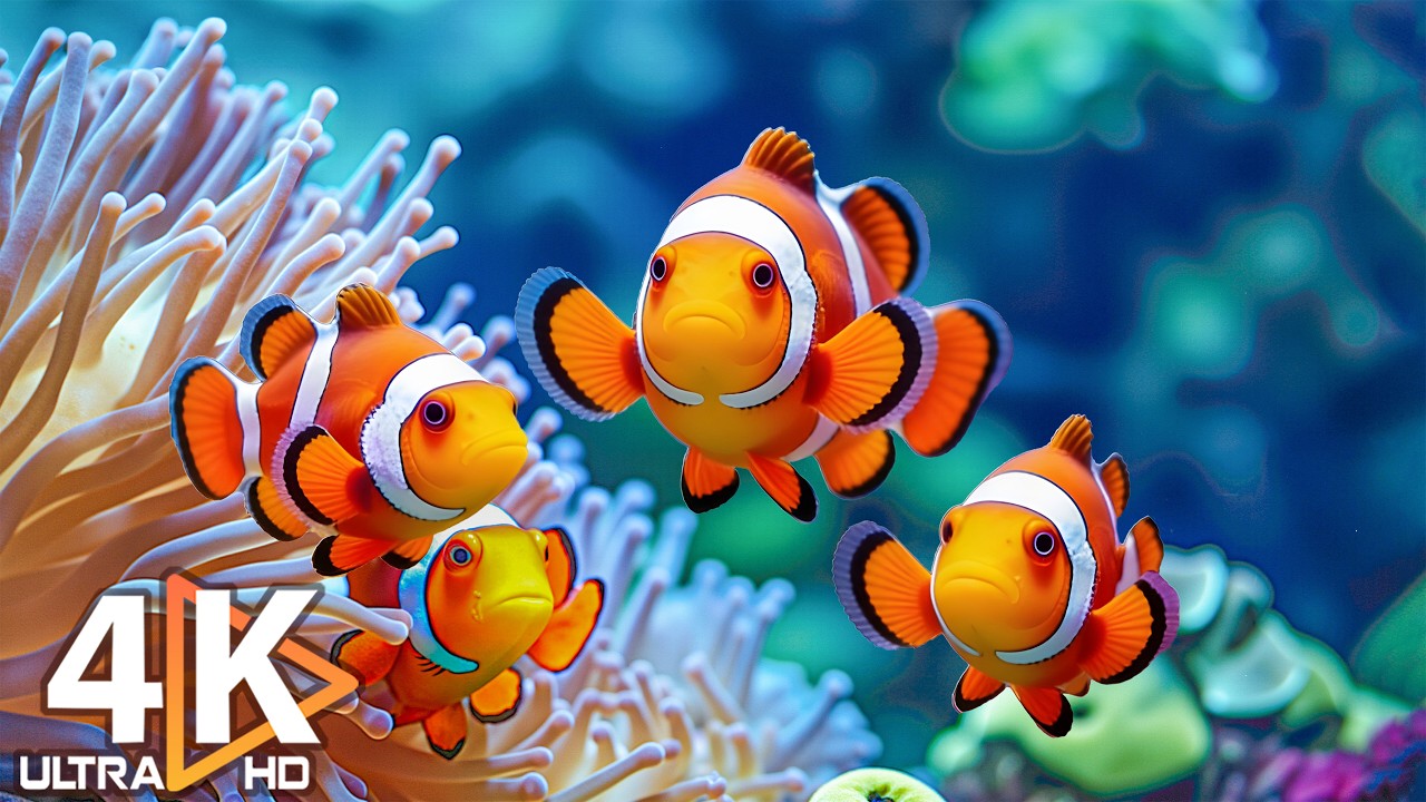 Аквариум 4K (ULTRA HD) 🐠 Разноцветные кораллы, рыбки и медузы – расслабляющая музыка #1