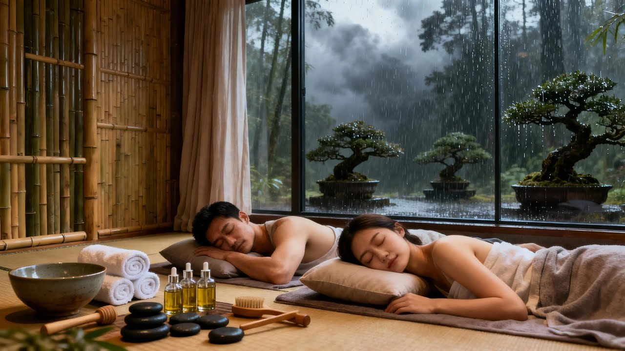 Gentle Rain Sounds Outside the Window with Soft Piano for Deep Loving Sleep