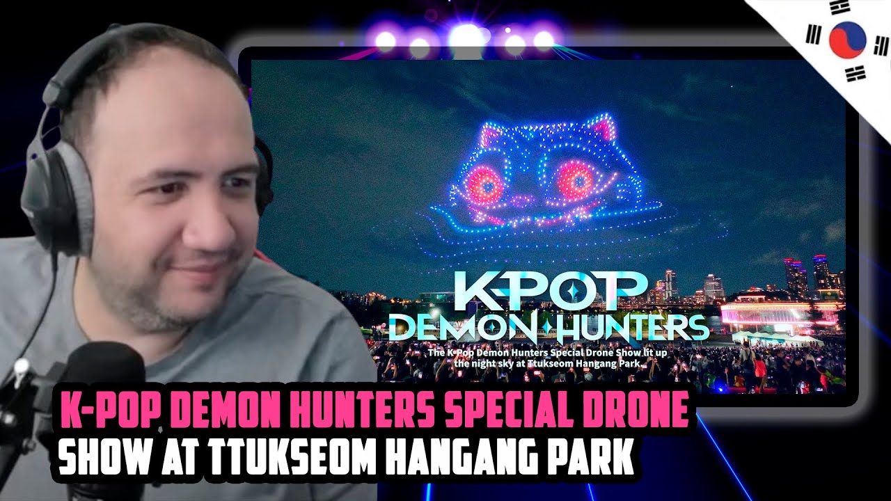 🇰🇷 K-pop Demon Hunters Special Drone Show at Ttukseom Hangang Park | TEACHER PAUL REACTS