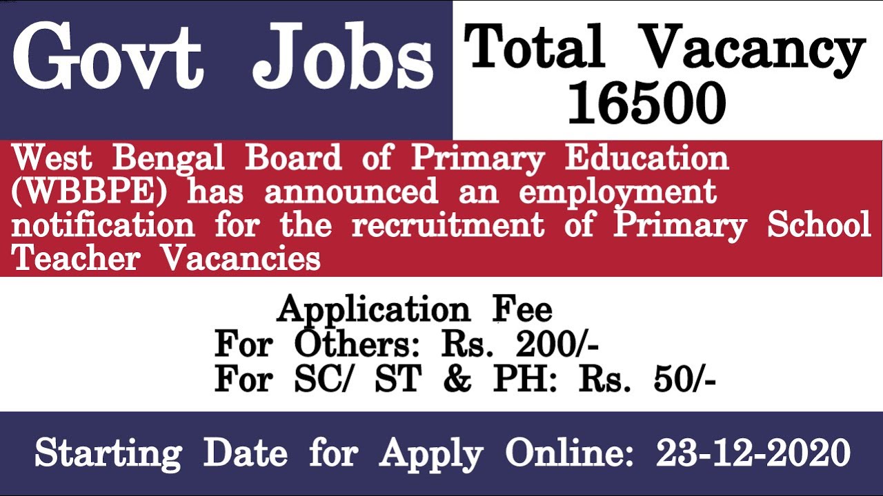WBBPE Recruitment 2021 Apply Online for 16500 Primary Teacher Posts