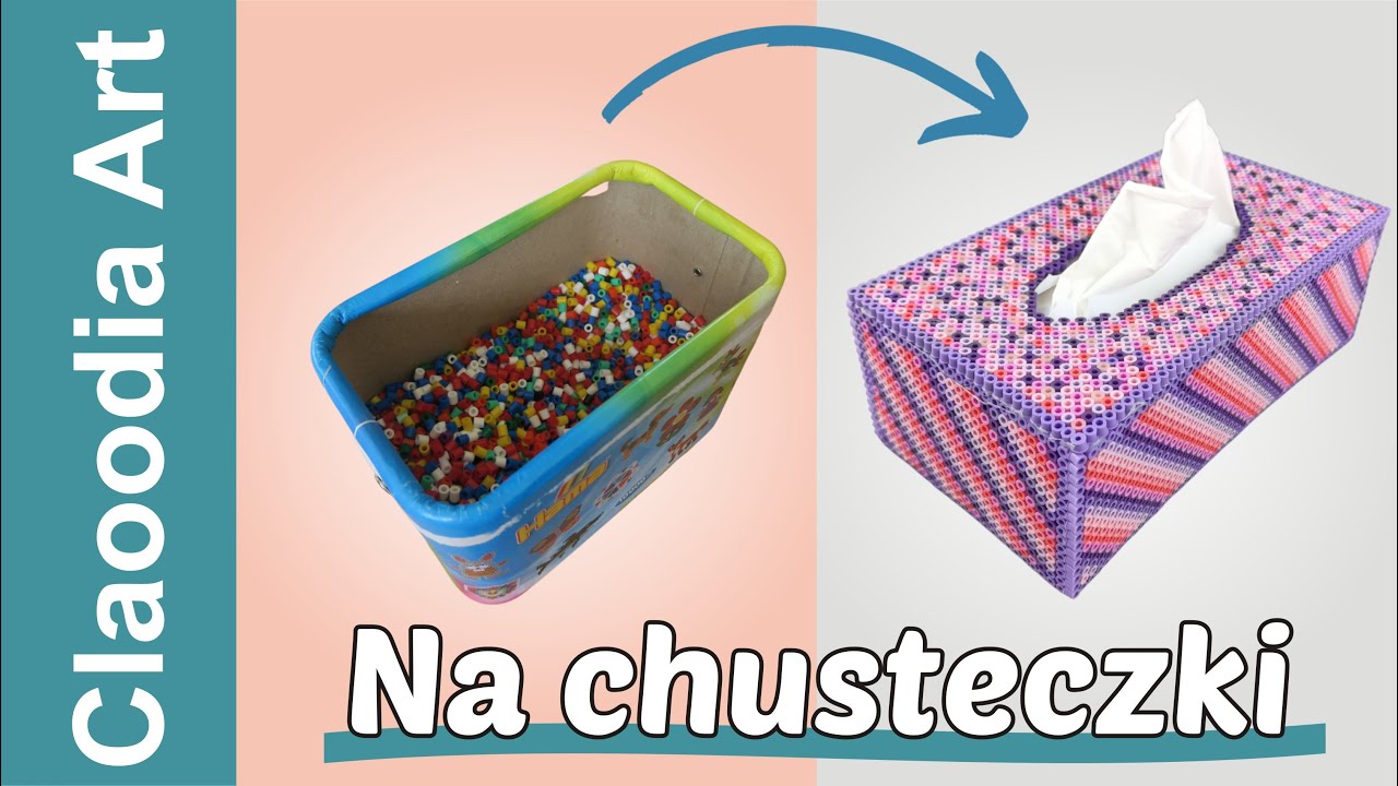Pudełko na chusteczki zrobione z koralików do prasowania DIY
