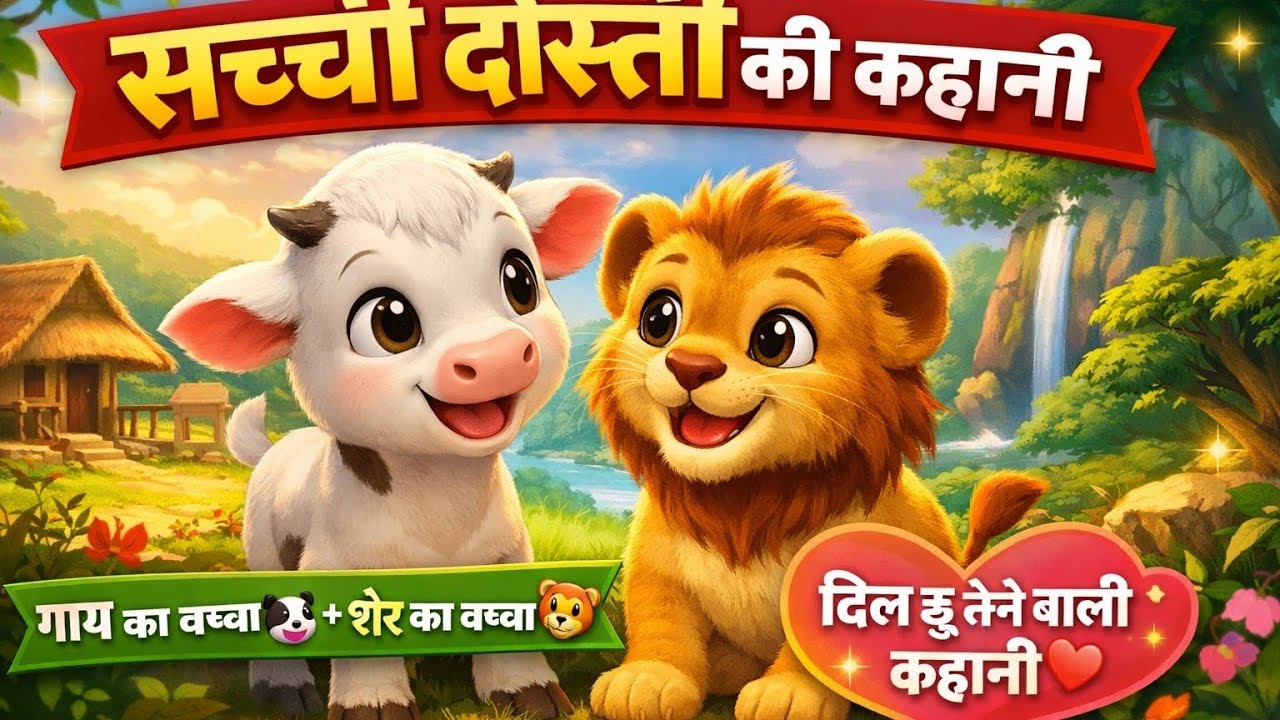 गाय के बच्चे और शेर के बच्चे की सच्ची दोस्ती | बच्चों की सीख देने वाली कहानी