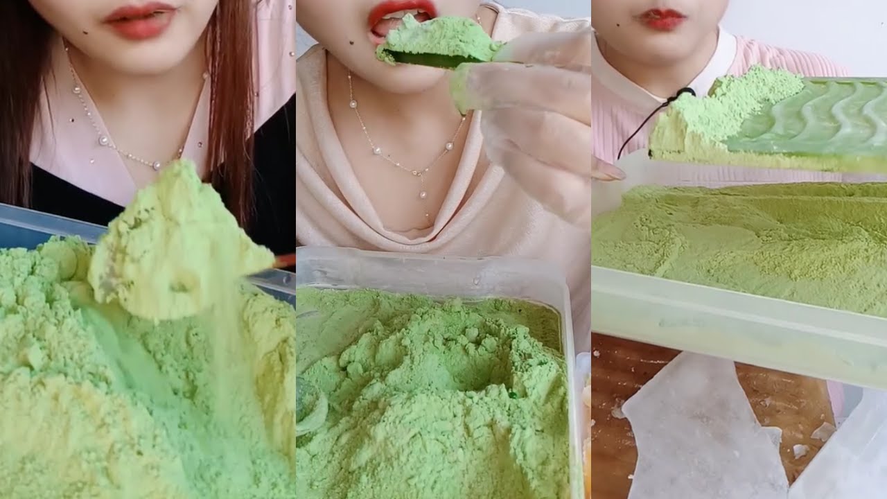 얼음먹방 HEAVY MATCHA POWDERY ICE EATING ASMR💚🍵 CRUNCH ICE THIN ICE 녹차 | Матча | 抹茶