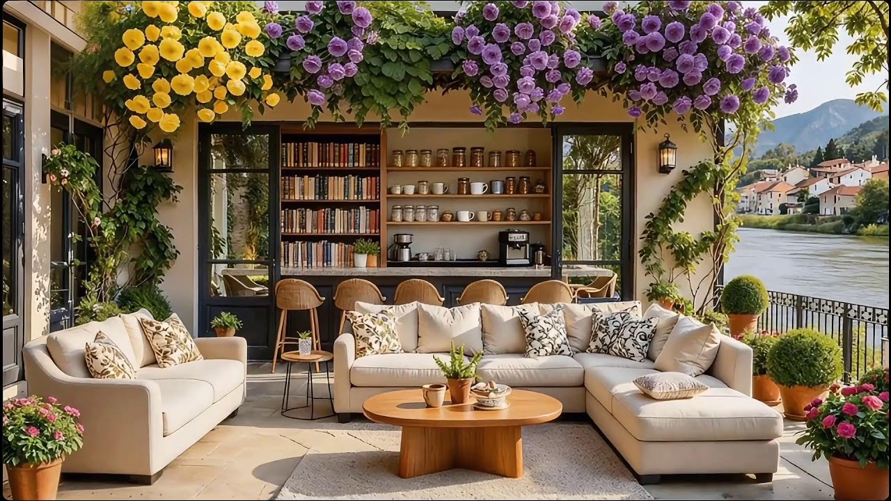Soft Morning Jazz 🌸 Cozy Lakeside Coffee Porch Ambience with Relaxing Jazz Music for Studying