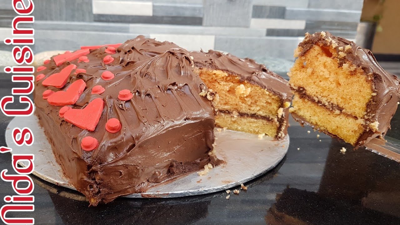 Orange Cake Recipe - Heart Shape Orange Cake Recipe with Chocolate ganache - Nida's Cuisine - Cake