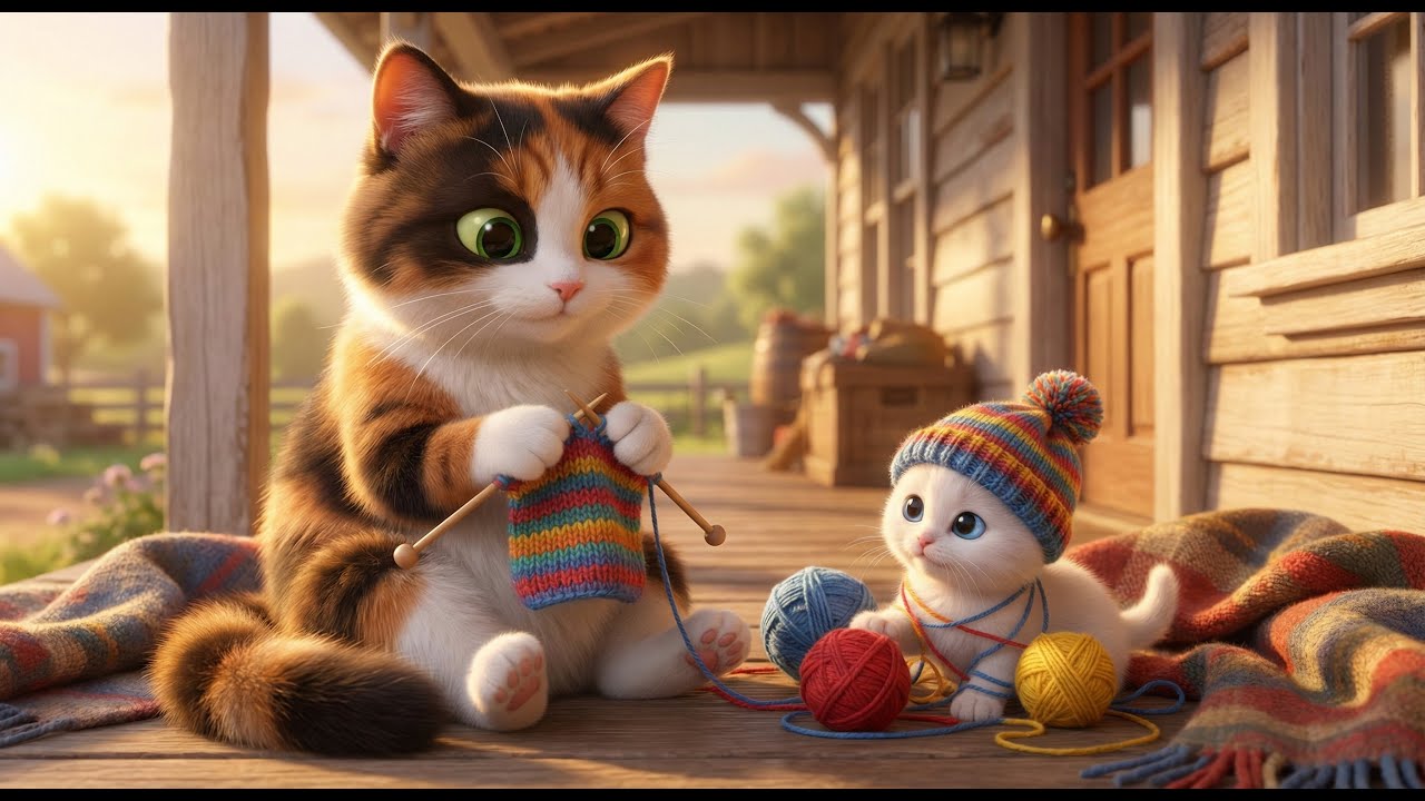Mama Cat's Special Gift: A Tiny Hat for Her Baby! 🥺🧶 Heartwarming