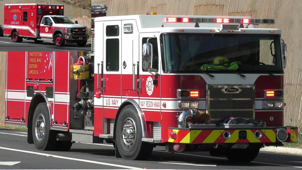 Hawai'i Federal Fire Dept. Engine 102 & Medic 2 Responding