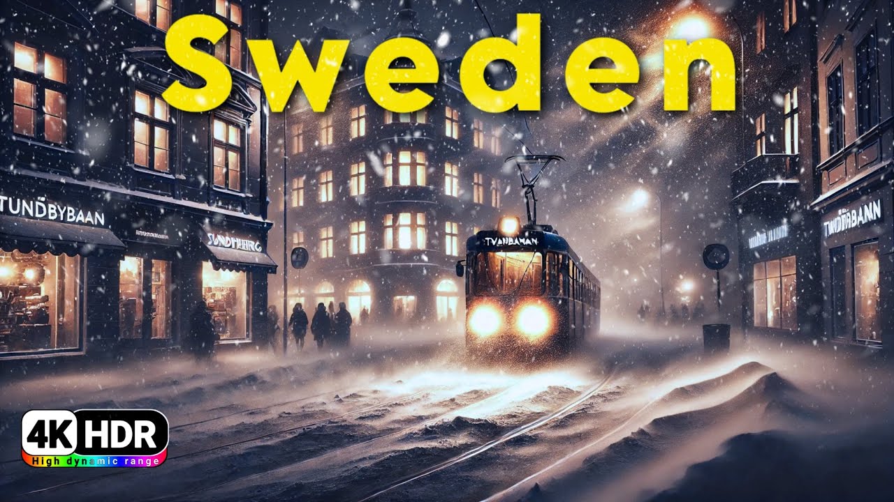 Snowstorm in Sweden at night ! Experience the FURY of Stockholm in 4K HDR