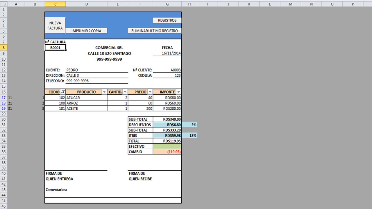 Como hacer una factura automática con macros en Excel. Parte 1