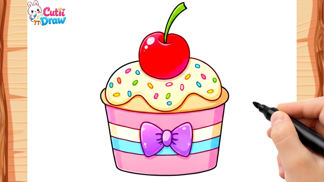 How to Draw a Cupcake With a Cherry on Top| Easy Cupcake Art
