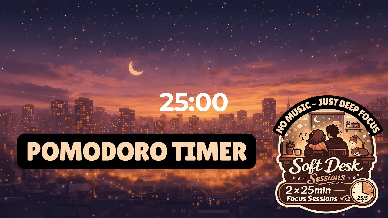 [1 hour ] 2 x 25/5 silent pomodoro timer | for deep work & study | adhd focus tools