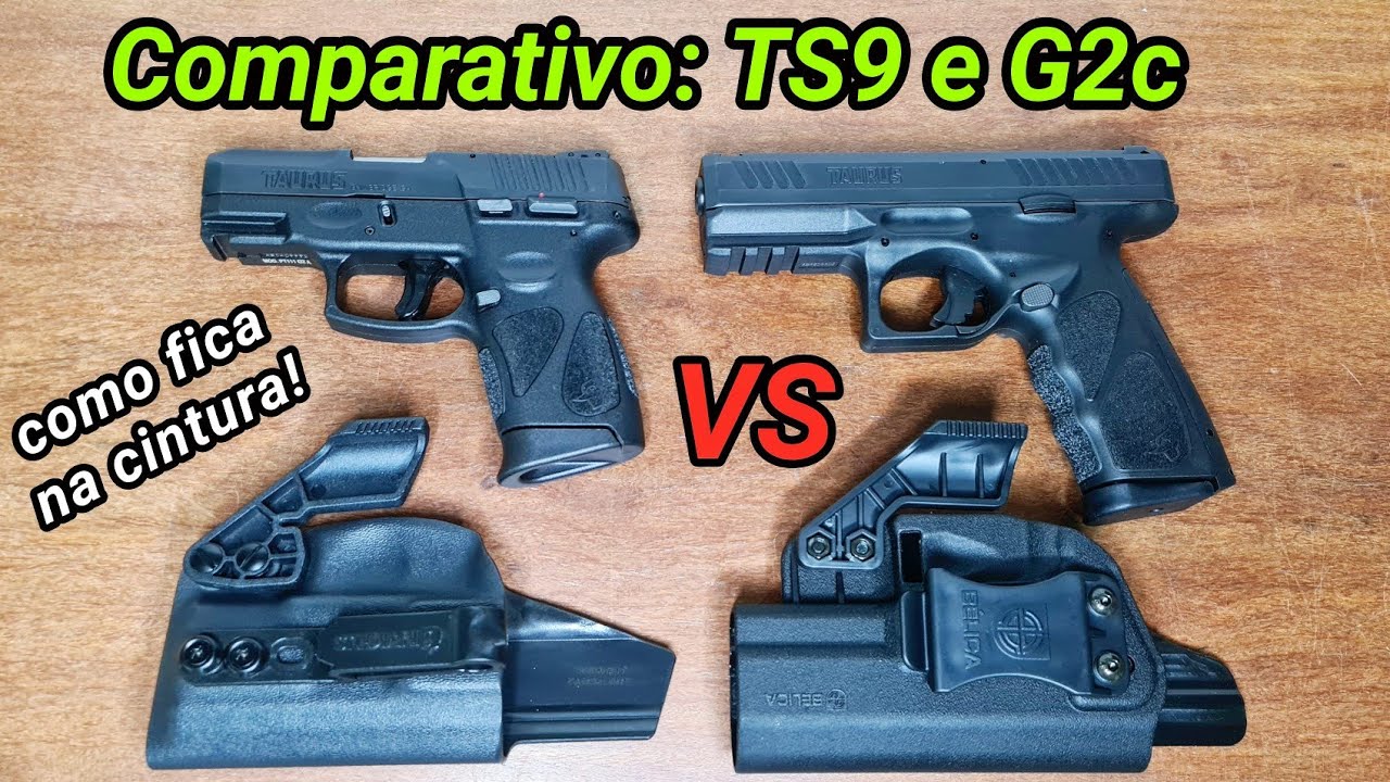 Comparativo 9mm pra porte: G2c vs TS9, como fica na cintura! Dica de coldres. Taurus
