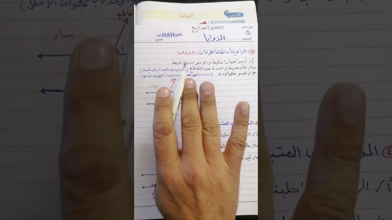 رياضيات الصف السادس الابتدائي /الفصل السابع الدرس الأول الزوايا شرح انواعها من خلال شروط فقرة اتعلم