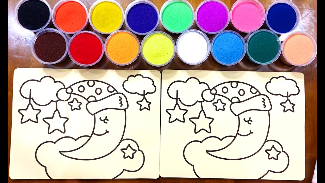 T&Ocirc; M&Agrave;U TRANH C&Aacute;T TRĂNG V&Agrave; SAO CH&Uacute;C NGỦ NGON  | Coloring sand pictures for kids