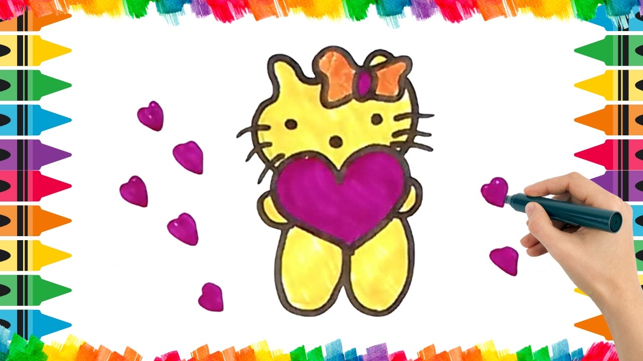 Как нарисовать милую Hello Kitty. Рисование, раскрашивание и рисование для детей и малышей. Детск...