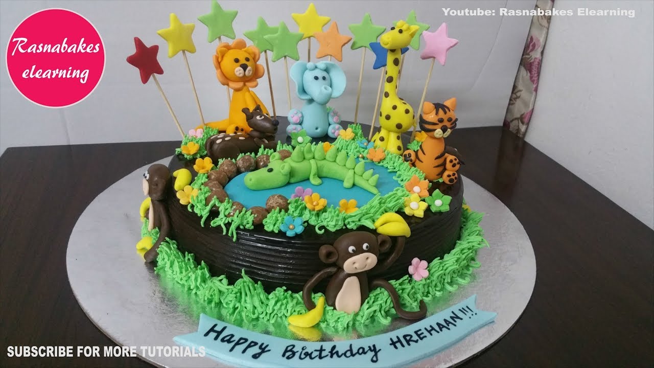animal jungle birthday cake design ideas lion tiger elephant giraffe crocodile deer monkey topper