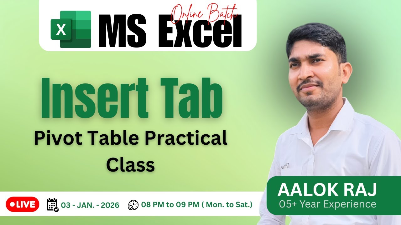 Pivot Table and Chart in Excel  | Excel Tutorial in Hindi | Online Class by Aalok Sir