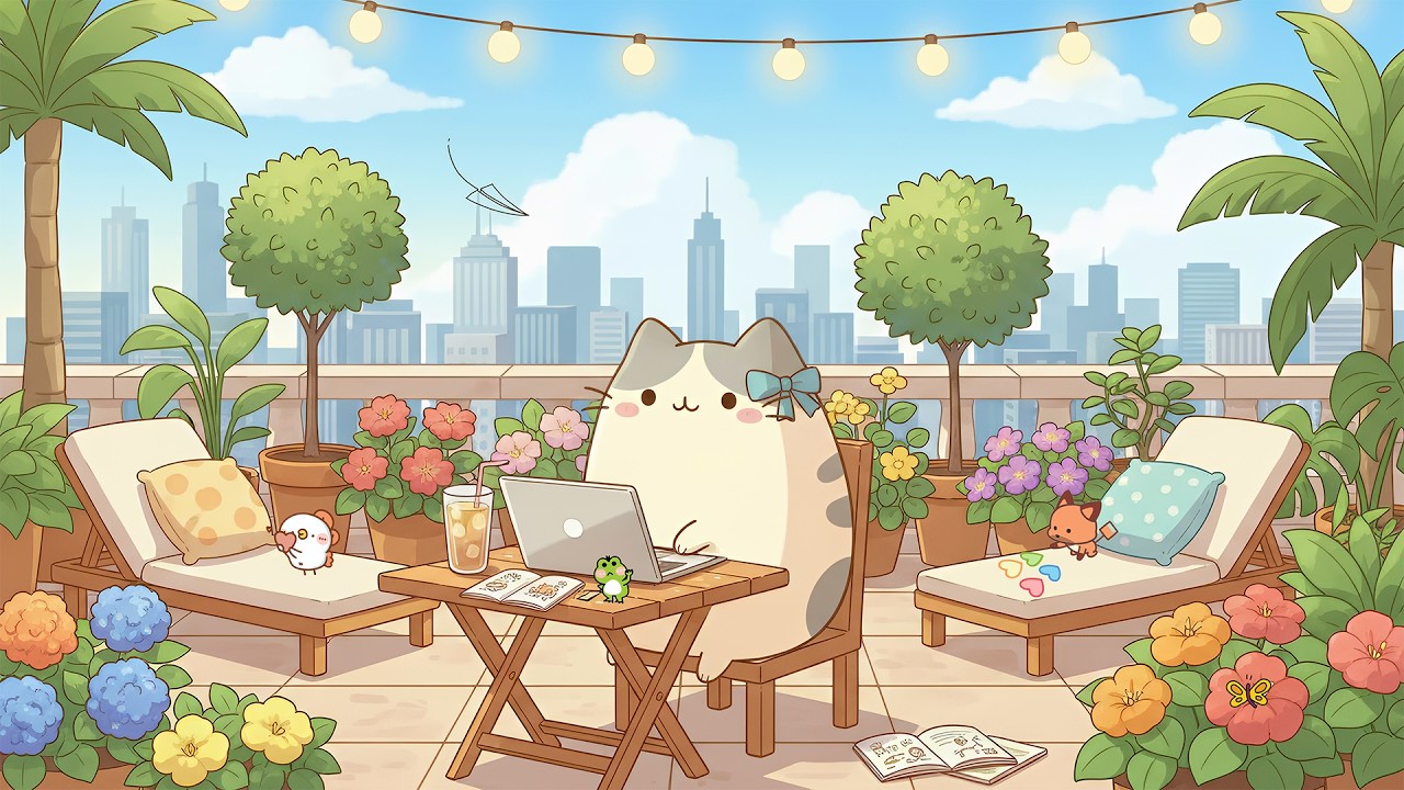 Mochi Cat's Sunny Balcony 🪴 Peaceful City Vibe 🌿 Chill Beats to Relax & Focus