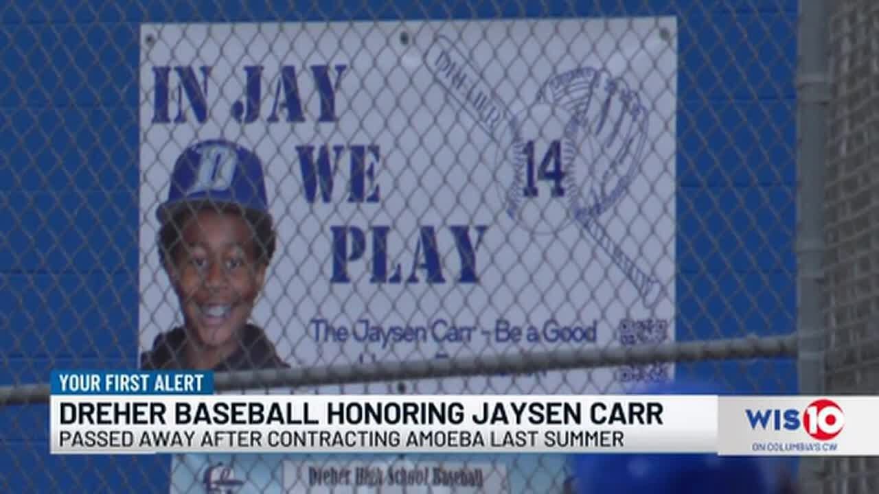 Dreher baseball team honors Jaysen Carr with ceremonial first pitch to open season