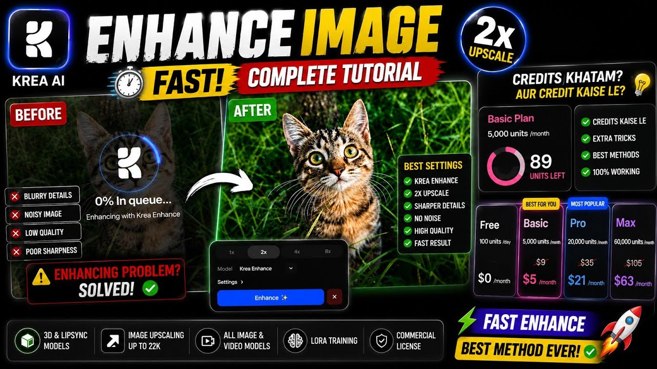 Krea AI Image Enhance FAST! 🔥 0% Queue Fix + Free Credits Kaise Le? | Full Tutorial