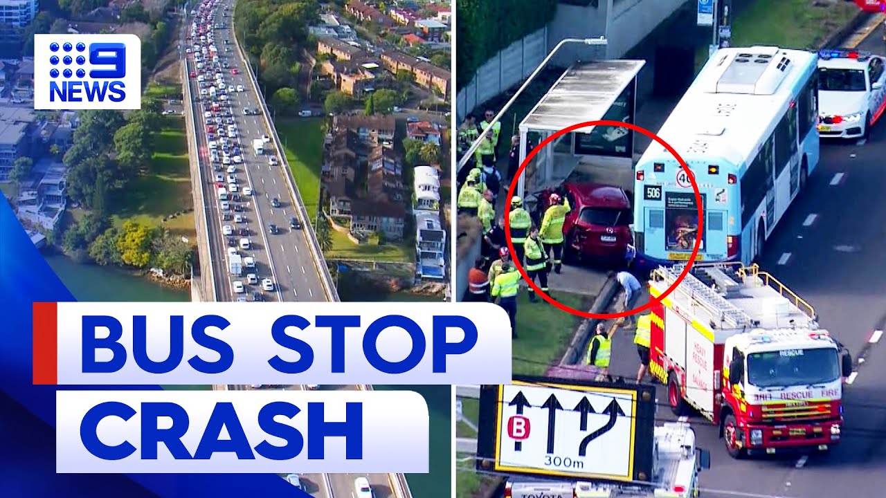 Woman hit by car while sitting at bus stop in Sydney's Inner West | 9 News Australia
