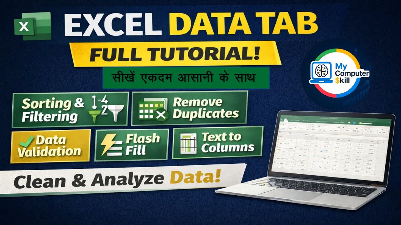 Excel Data Tab Full Tutorial for Beginners | Sorting, Filter, Data Cleaning & Analysis (Hindi)
