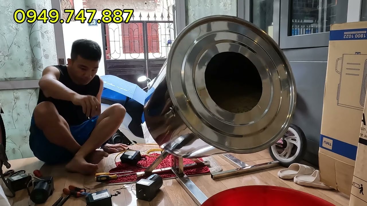 Tự chế máy rang lạc, đậu phộng loại rang được 20kg