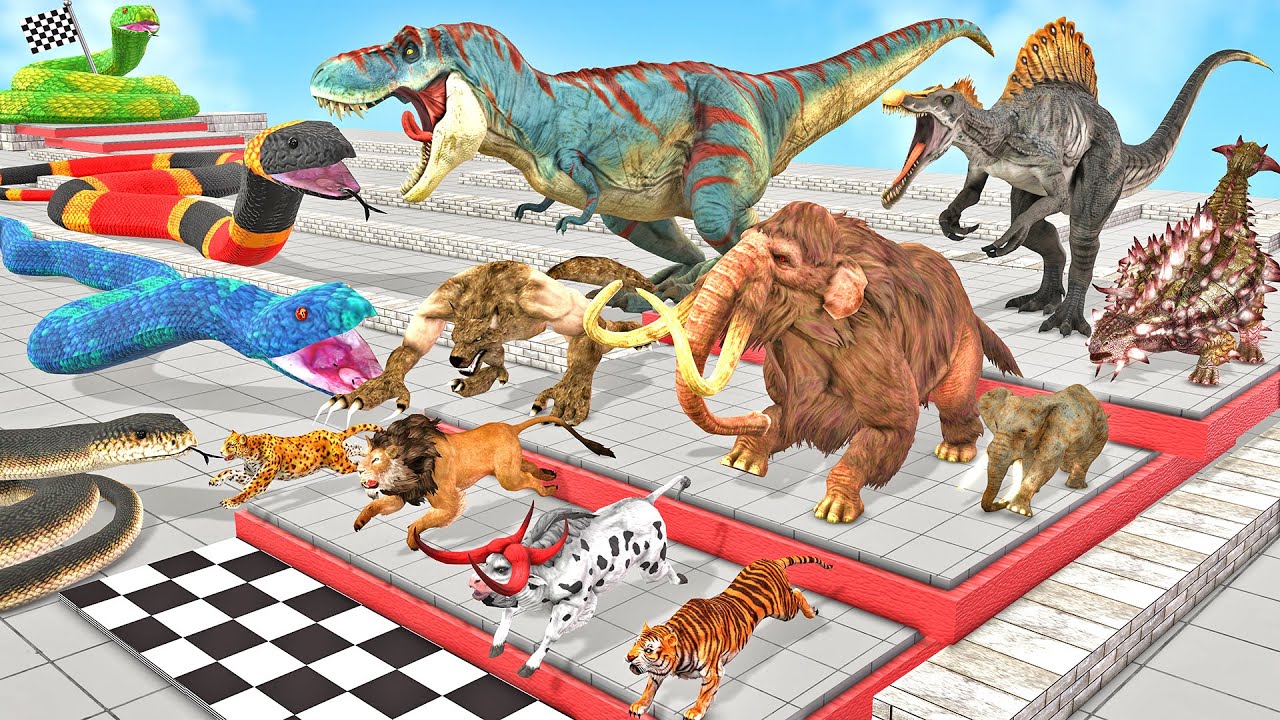 Who Can Escape Reptiles Trap Dinosaurs Animals Run Race Zigzag Course Animal Revolt Battle Simulator