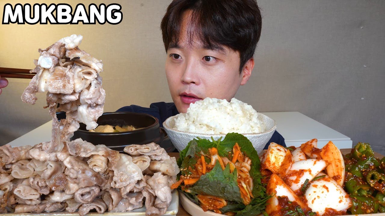 [와차밥]🇰🇷 대패삼겹살 깻잎김치 양파김치 오이고추된장무침 된장찌개 먹방 Pork Belly & Korean Kimchi ASMR MUKBANG EATING SOUND