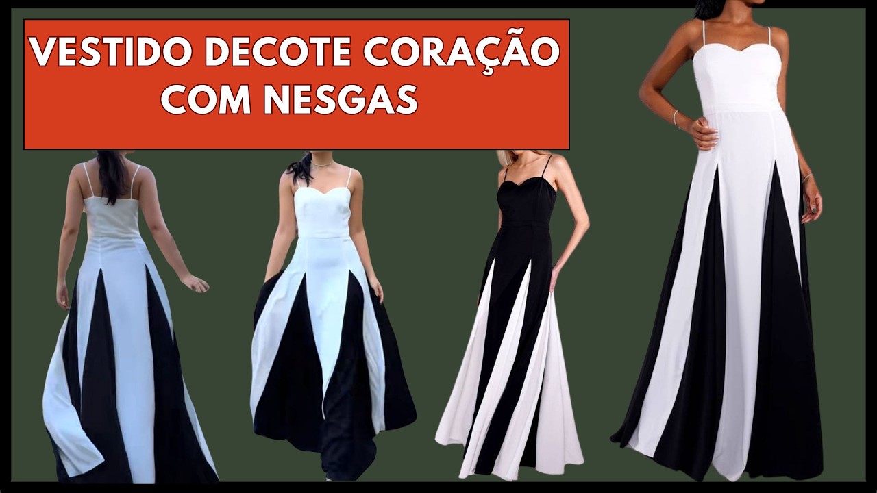 Vestido decote coração com nesga - modelagem e costura