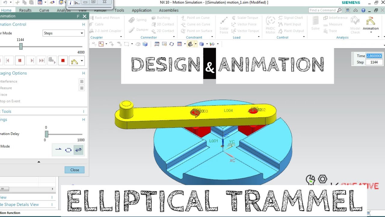 UNIGRAPHICS NX || ELLIPTICAL TRAMMEL Mechanism & Design in UNIGRAPHICS / Animation & Assembly