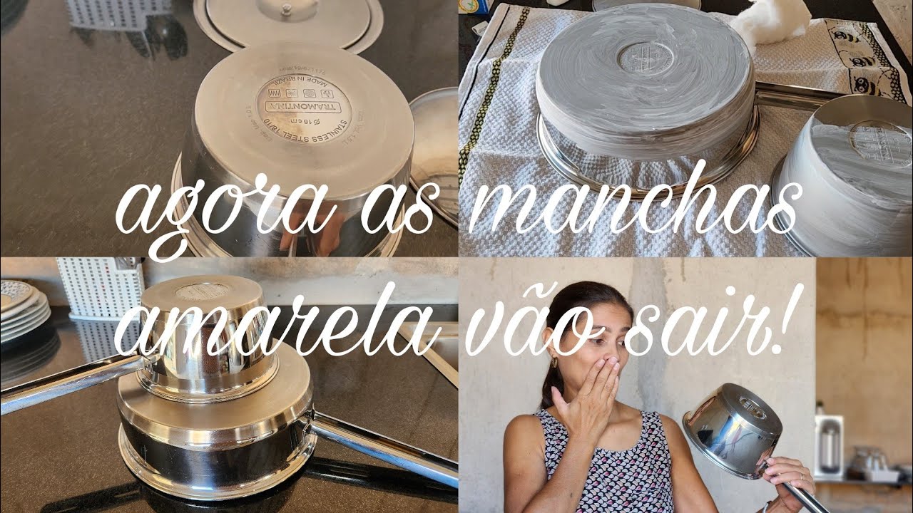 COMO TIRAR MANCHAS AMARELADAS E DAR BRILHO NAS PANELAS INOX #panelainox