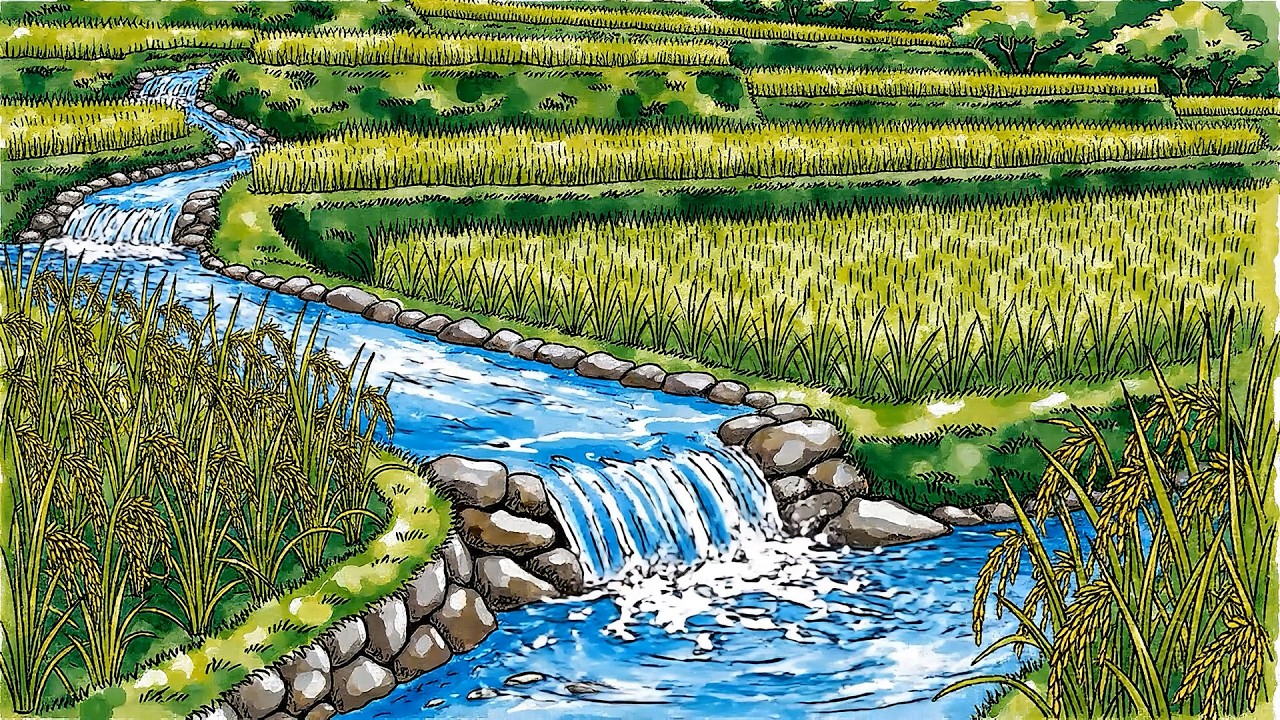 Healing Piano Music: Relaxing River & Rice Fields [Sleep, Study, Focus] #114