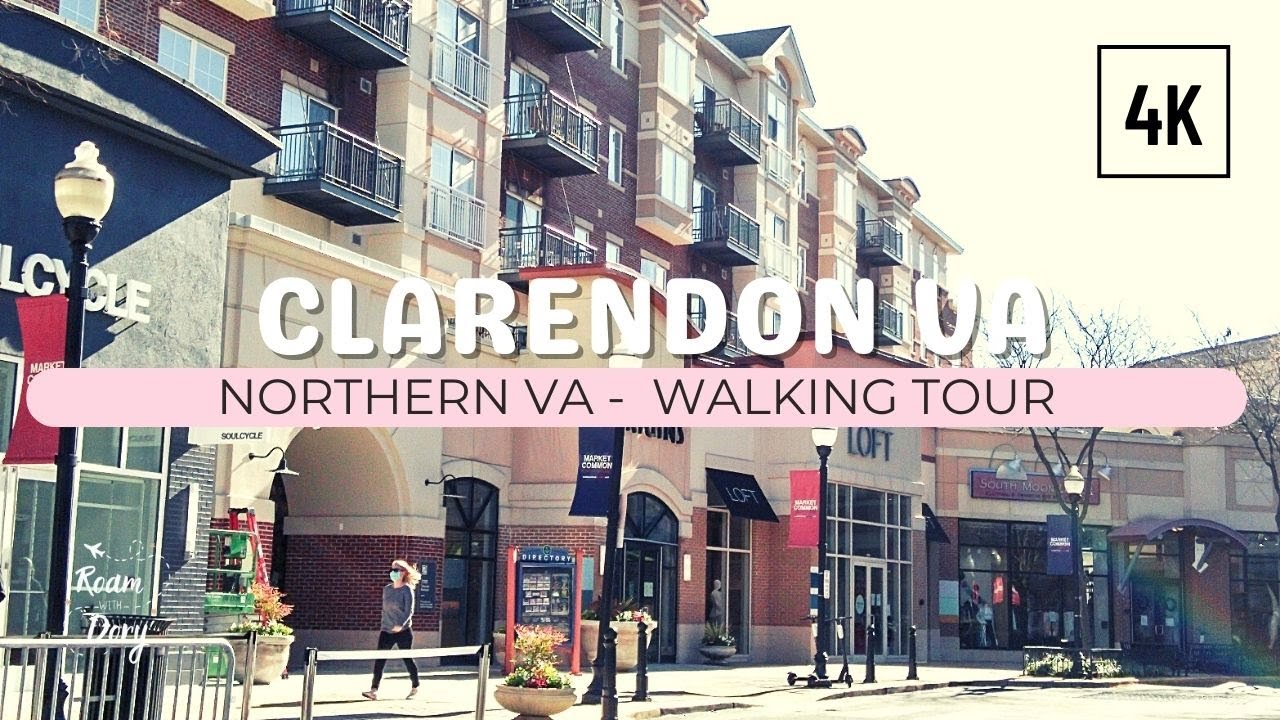 Sunny Day Virtual Walking Tour of Arlington Clarendon Virginia (4K 60fps)